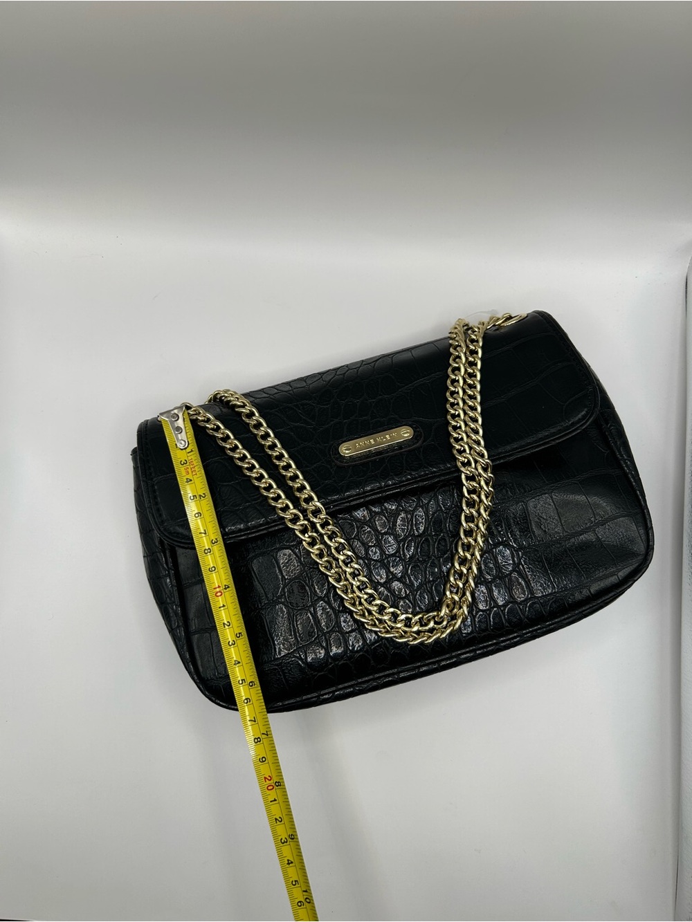 Anne Klein Black Croc-Embossed Shoulder Bag with Gold Chain - Picture 5 of 9